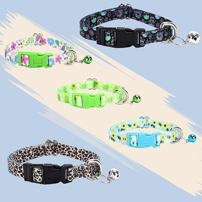 Small Dog Collar with Bell，Nylon - Adjustable XXS/XS Tiny Dog & Cat Collar for Small Breeds,Soft Leopard Collar with Quick-Release Buckle（Leopard S）