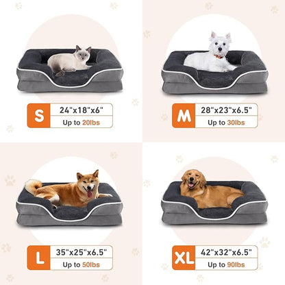 Sweetcrispy Orthopedic Dog Bed, Large Memory Foam Puppy Cat Bed with Washable Waterproof Removable Cover & Non-Slip Bottom for Pet Calming Sleeping (35"x25", Gery)