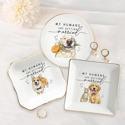 Custom Pet Portrait Watercolor Ring Dish, My Humans Are Getting Married Jewelry Tray, Engaged Ring Dish Gift for Newly Married Engaged Wedding Gift for Wife Her Fiance Bestie Bride To Be Newlyweds