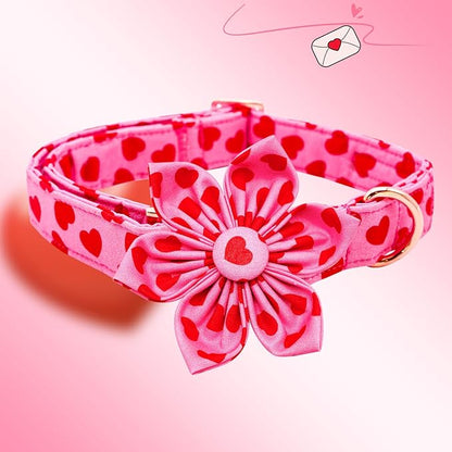 Lionheart glory Valentine's Day Dog Collar with Flower Dog Collar for X-Small Dogs, Soft Adjustable Hearts Dogs Collars Spring Pet Collars Flower Puppy