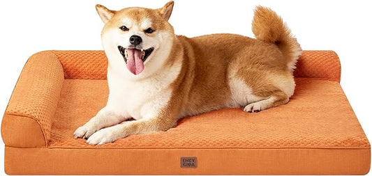 EHEYCIGA Memory Foam Dog Bed Large Size Dogs, Orthopedic Dog Bed Large with Washable Removable Cover, Waterproof Pet Sofa Couch with Nonskid Bottom, 36x27x6, Pumpkin