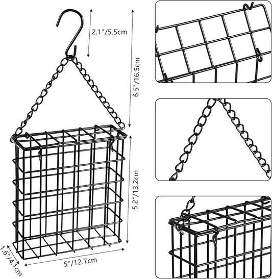2Pcs Outdoor Suet Cage Bird Feeder, Wild Bird Feeder, Single Suet Cake Capacity, Fruit and Suet Feeder Style for Outside Hanging(Black)