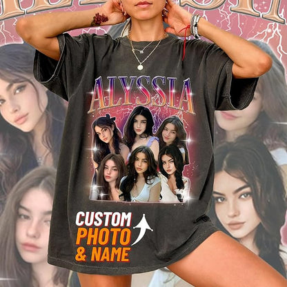 NAZENTI Custom Bootleg Rap Tee, Custom T-Shirts with Picture, Retro Custom Bootleg, Valentine's Gifts for Him Her