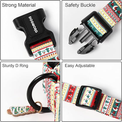 DOGWONG Christma Dog Collar, Classic Cute Red Green Christmas Tree Dog Collar for Boy and Girl Dogs, Strong Plastic Buckle Puppy Collars Dogs,XS