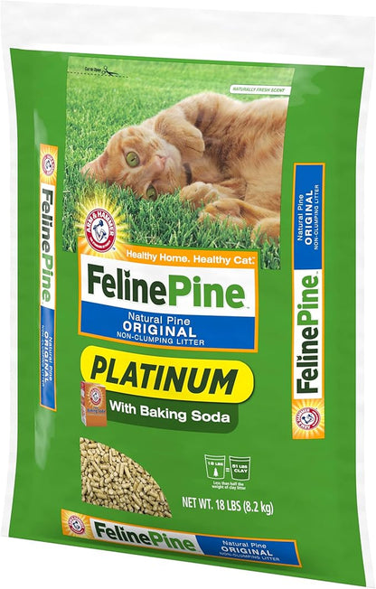 Feline Pine Platinum Non-Clumping Cat Litter, Feline Pine Cat Litter 18lb (Pack of 2)