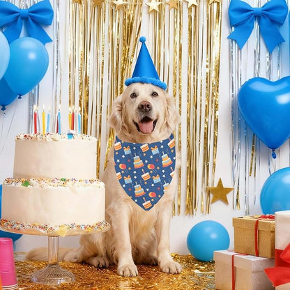 Birthday Dog Bandanas, Reversible Double Side Large Pet Bandanas, Celebration Set, Adjustable Triangle Holiday Scarves for Dogs Girl Boy Pets, Christmas Stocking Stuffers for Dogs
