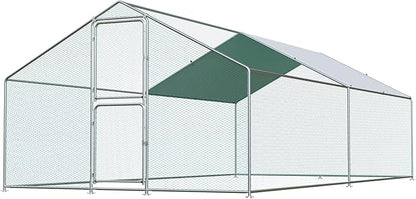Large Chicken Coop, Chicken Coops for 20 Chickens, Chicken Runs for Yard with Water Poof & UV Resistance Cover, Spire Roof Chicken Coop Run with Double Lockable Doors for Outdoor Backyard