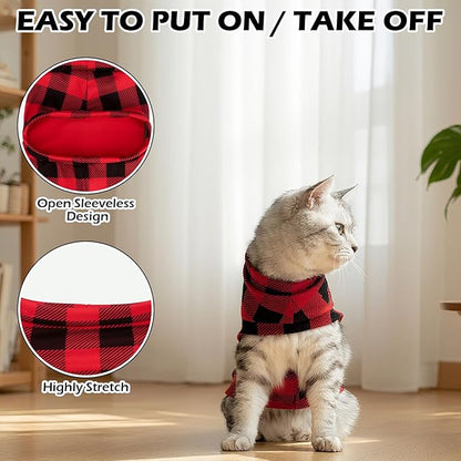 EXPAWLORER Soft Cat Sweater - Checked Sweaters for Cats Only Warm Kitten Clothes, Fall and Winter Pet Coat Pullover Design, Fleece Sweatshirt Clothing Also for Puppy Small Dogs, Small