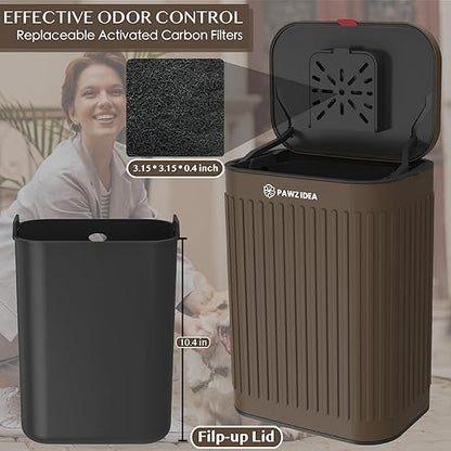 PAWZIDEA Wall Mount Dog Poop Trash Can Outside, 2.1 Gallon Small Dog Waste Bin with Lid, Activated Carbon Odor Control, Waterproof Metal Pet Waste Disposal Container, Fence Hang Poop Proof Garbage Can
