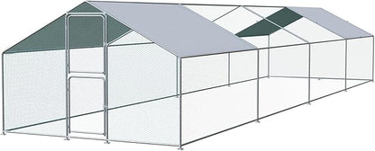 Large Chicken Coop, Chicken Coops for 40 Chickens, Chicken Runs for Yard with Water Poof & UV Resistance Cover, Spire Roof Chicken Coop Run with Double Lockable Doors for Outdoor Backyard