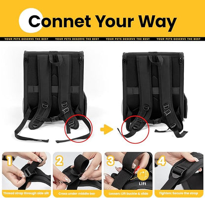 Cat Backpack Carrier for Small Dogs and Cats Fit Up to 15 Lbs,Small Dog Backpack, Foldable with 3-Side Mesh Windows, Pet Carrier for Travel & Hiking Friendly，Black