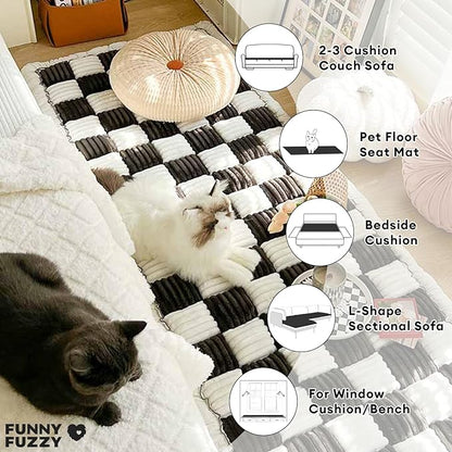 FUNNY FUZZY Pet Couch Covers for Sofa, Couch Covers for Dogs Washable Dog Couch Cover Protector Cream-Colored Furniture Sofa Covers for Dog Handmade Pure Cotton Pet Bed Mat (Black, 27.6"×70.9")