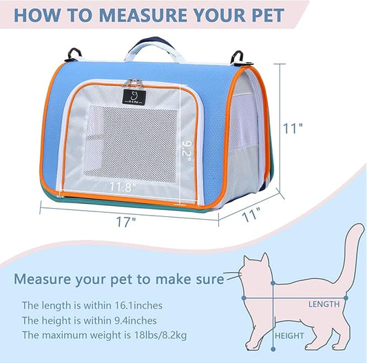 A 4 Pet Cat Carrier, Airline Approved Pet Carrier for Small Medium Cats Dogs Puppy with Safety Tether, Lightweight EVA Soft-Sided Bag, Anti-Collapse for Plane Car Train Vet