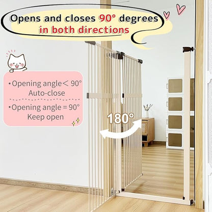 Lumizone Extra Tall Pet Gate 55.12" High Pressure Mounted 38.39"-59.24" Extra Wide (9 Sizes) 1.37" Gap for Cat Dog Stairs Doorway Hallway No Drilling Auto-Close (30.12"-59.24" W, Cream White)
