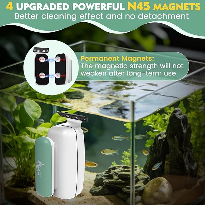 AQQA Aquarium Magnet Glass Cleaner - Enhanced Magnetic Fish Tank Cleaner with 2 Types of Blades, Self-Floating Aquarium Glass Scrubber Algae Scrapers for up to 0.5" Thick Glass/Acrylic Aquariums (M)