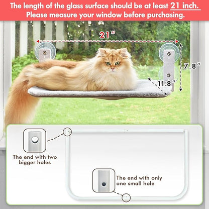 AMOSIJOY Cordless Cat Window Perch, Cat Hammock for Wall with 4 Suction Cups, Anchor&Screw for Two Ways of Installation, Solid Metal Frame and Reversible Cover, Foldable Cat Beds for Indoor Cats
