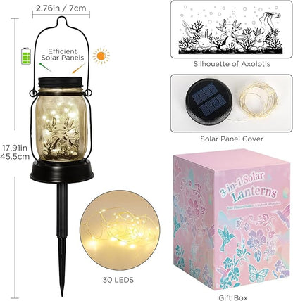 kyoryuger Axolotl Gifts for Women/Men/Kids Axolotl Solar Lanterns Mom Grandma Birthday Present Lantern Memorial Lights Solar Garden Decoration Outside for Yard, Patio,Backyard,Porch Torches
