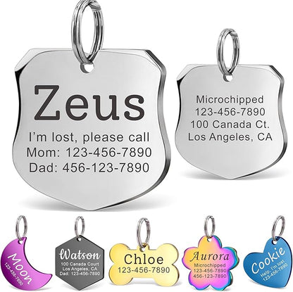 Anavia Personalized Pet ID Tags, Stainless Steel Glossy Laser Engraved Dog Cat Collar Name Tags, Multiple Colors Shapes Sizes (Badge, Regular)