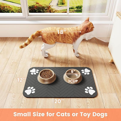 Pet Feeding Mat-Absorbent Pet Placemat for Food and Water Bowl, with Waterproof Rubber Backing, Quick Dry Water Dispenser Mat for Dog and Cat (20"x12", Lime Green)