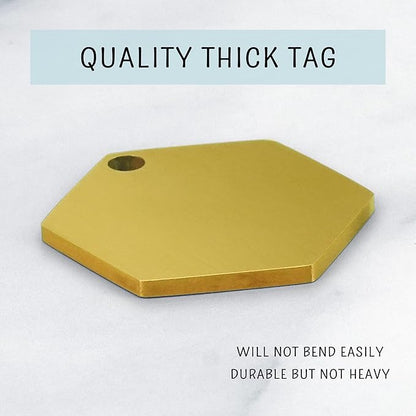 Ultra Joys Custom Personalized Hexagon Dog ID Tag - Brushed Stainless Steel, Gold, Large