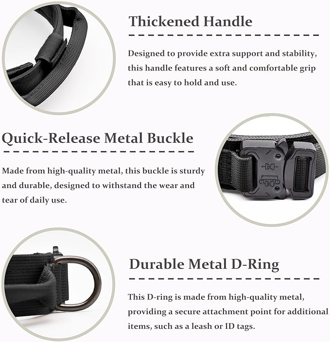 Tactical Dog Collar Set, Adjustable Military Training Nylon Dog Collar with Control Handle and Heavy Quick-Release Metal Buckle for Small Medium Large Dogs, Black Set XXL