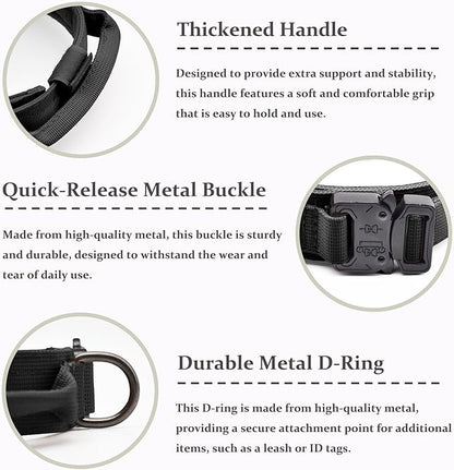 Tactical Dog Collar Set, Adjustable Military Training Nylon Dog Collar with Control Handle and Heavy Quick-Release Metal Buckle for Small Medium Large Dogs, Black Set XXL