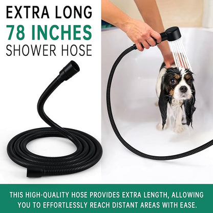3 Mode Dog Shower Attachment, High Pressure Handheld Sprayer with ON/OFF Switch, G1/2" Metal Shower Diverter, 78 Inches Stainless Steel Hose, No Drill Hook, for Indoor Pet Bathing and Washing