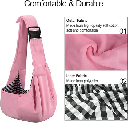 PETLOFT Reversible Dog Cat Sling Carrier, Small Dog Carrier, Adjustable Dog Sling, Hands Free Cross Body Carrier with Collar Hook for Dog/Cat/Bunny up to 11lb (Light Pink)