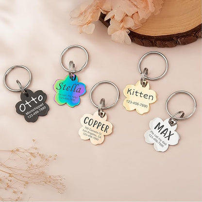 Anavia Personalized Pet ID Tags, Stainless Steel Glossy Laser Engraved Dog Cat Collar Name Tags, Multiple Colors Shapes Sizes (Cherry Blossom, Regular)