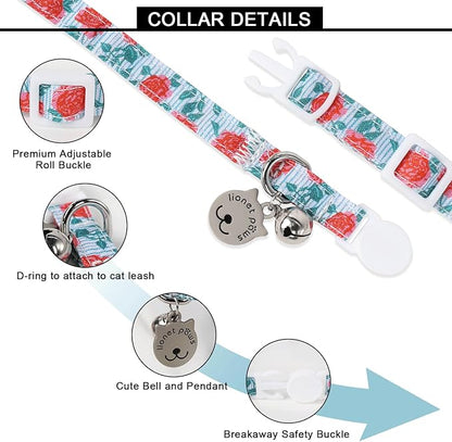 Lionet Paws 2pcs Pack Cotton Cat Collar,Breakaway Buckle with Rose Coreopsis and Brand Pendant Cute Adjustable Cat Kitten Collar,Ideal for Girl Cats