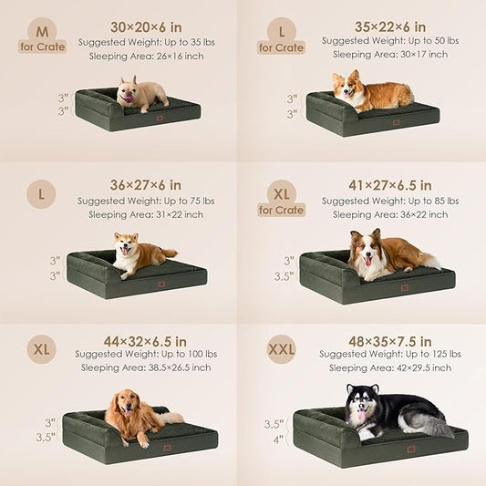 EHEYCIGA XXL Dog Bed Memory Foam, Orthopedic Giant Dog Bed Jumbo with Washable Removable Cover, Waterproof Pet Sofa Couch with Nonskid Bottom, 48x35x7.5, Dark Green