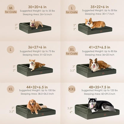 EHEYCIGA Memory Foam Dog Bed Large Size Dogs, Orthopedic Dog Bed Large with Washable Removable Cover, Waterproof Pet Sofa Couch with Nonskid Bottom, 36x27x6, Dark Green