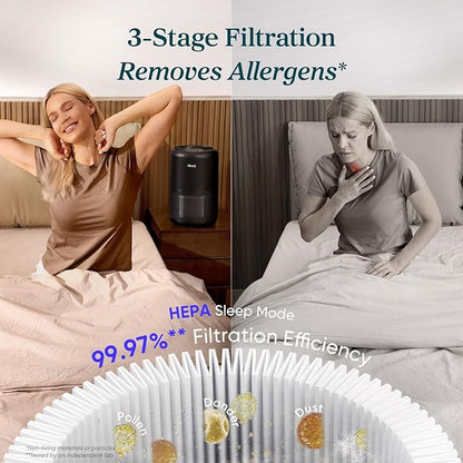 LEVOIT Air Purifier for Home Allergens Pets in Bedroom, Covers Up to 1073 ft² by 56W High Torque Motor, AHAM VERIFIDE, 3-in-1 Filter, HEPA Sleep Mode, Remove Dust Smoke Odor, Core300-P, Black, 2 Pack