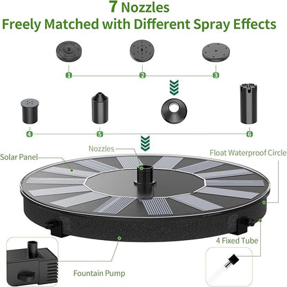 AMZtime 1.4W Solar Bird Bath Fountain with 4 Fixed Rods, Solar Fountain Pump with Upgraded Solar Panels, Solar Powered Floating Water Fountain Pump for Bird Bath, Ponds, Garden, Fish Tank and Outdoor