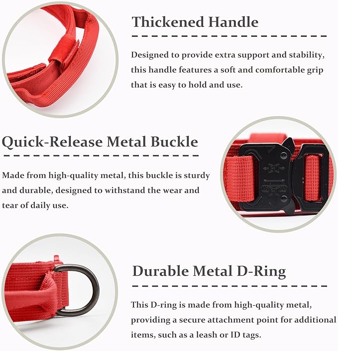 Tactical Dog Collar, Adjustable Military Training Nylon Dog Collar with Control Handle and Heavy Quick-Release Metal Buckle for Small Medium Large Dogs, Red XXL