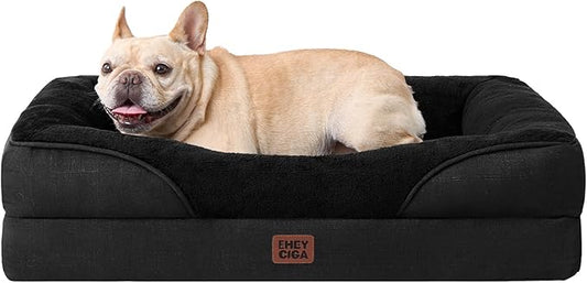 EHEYCIGA Orthopedic Dog Bed for Medium Dog, 30x20x6.5 Inch Memory Foam Dog Couch Bed with Sides, Waterproof Liner & Washable Removable Cover, Bolster Pet Sofa, Black