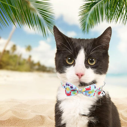 KOOLTAIL Breakaway Cat Collars for Boy Cats with Bow Tie and Bell, 3 Pack Fancy Ocean Theme Kitten Collars with Cute Charm Pendant & Safety Buckle, Adjustable Soft Collars for Boys Girls Kitty