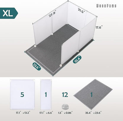 MEEXPAWS Cat Litter Box Enclosure Splash Guard Extra Large 28L × 21.5W x 18H inch, Light Weight Plastic Sheets with Cat Litter Mat Easy Clean (White)