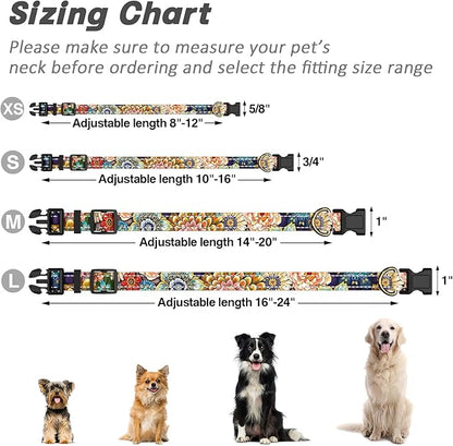 Reflective Dog Collar for Extra Small Dogs, Cute Boho Adjustable Heavy-Duty Nylon Puppy Collar for Boy and Girl Female, Soft Pet Accessories with Quick Release Buckle, Colorful Mandala