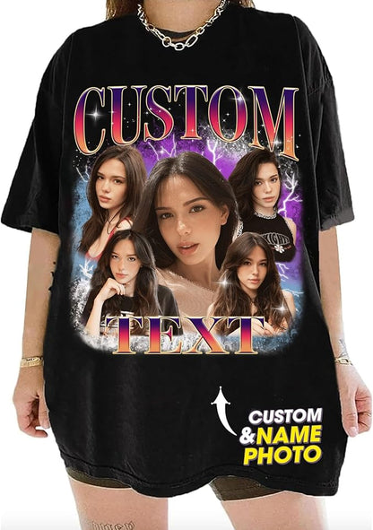 NAZENTI Custom Bootleg Rap Tee, Custom T-Shirts with Picture, Retro Custom Bootleg, Valentine's Gifts for Him Her