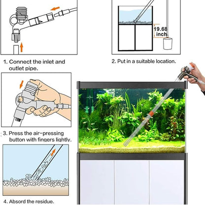 Aquarium Gravel Cleaner Siphon Fish Tank Vacuum Cleaner for Absorb Dirt Wash Sand Algae Scrapers Water Changer Gravel Washer for Fish Tank Cleaning Gravel and Sand (Normal Version)