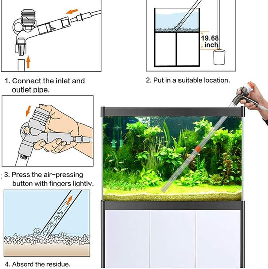 Aquarium Gravel Cleaner Siphon Fish Tank Vacuum Cleaner for Absorb Dirt Wash Sand Algae Scrapers Water Changer Gravel Washer for Fish Tank Cleaning Gravel and Sand (Normal Version)