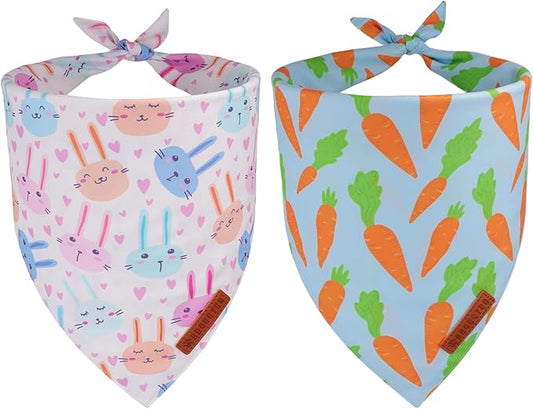 ADOGGYGO Easter Dog Bandanas 2 Pack, Reversible Bunny Carrot Print Puppy Scarf, Premium Fabric, Adjustable Fit Easter Bandana for Small Dogs (Small)