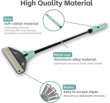 UPETTOOLS Algae Scraper for Glass Aquariums, 2 in 1 Adjustable Algae Scraper with 5 Stainless Steel Blades and Cleaning Brush, Aquarium Glass Cleaning Tools for 20-40 Gallon Fish Tank