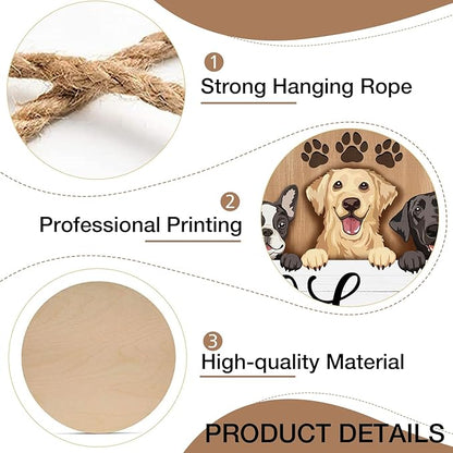 Deroro Welcome Dogs Front Door Sign, Paw Prints Wood Door Hanger Outdoor Outside Porch Decor Pet Lover Owner Gifts, Labrador Golden Retriever Farmhouse Wooden Wreath Indoor Wall Hanging Decoration