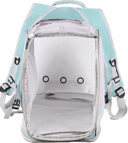 Dual Extension Pet Backpack Carrier for Large Cat and Small Puppy up to 20 Pounds, Clear Space Capsule Astronaut Transparent Bubble Window Pet Vet Travel Visit Bag