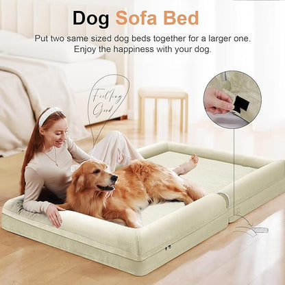 Large Dog Bed Orthopedic Washable: Beds Bolster XL Bed Medium Large Dogs Egg Crate Foam Couch Sofa Waterproof with Removable Cover - Beige