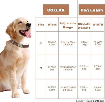 Genuine Leather Dog Collar - Adjustable Pet Collar with Quick Release Metal Buckle, Soft Skin Friendly Real Leather Collar for Small, Medium, Large Dogs (Dark Brown Collar + Rope, L：Fit 15-23" Neck)