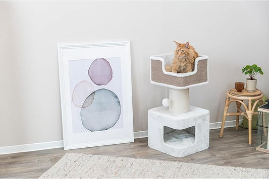 Trixie Ava Cat Tree – Cat Tower with Condo & Thick Scratching Post, Includes Removable Cushions – Indoor Cat Furniture for Scratching & Climbing – Brown, 16.5" x 16.5" x 33.9"
