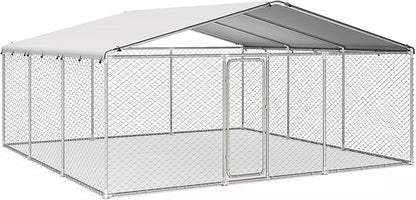 15'x15' Large Outdoor Dog Kennel, Heavy Duty Dog Enclosure with Roof, Weather Resistant Cover and Security Lock(183"x183")